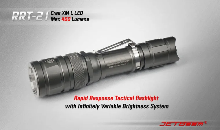 

Free Shipping JETBeam RRT-21 Cree XM-L T6 LED Stepless Dimming 460 Lumens Flashlight (2 x CR123A / 2 x RCR123 / 1 x 18650)