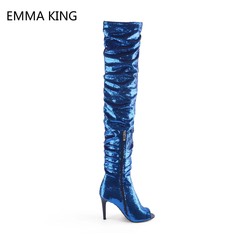 New Stiletto Heels Thigh High Boots Women Blue Sequins Overknee Long Boots Peep Toe Ladies Booties Party 2019 Women Shoes
New Stiletto Heels Thigh High Boots Women Blue Sequins Overknee Long Boots Peep Toe Ladies Booties Party 2019 Women Shoes