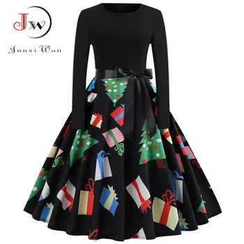 Vintage Dress Women Long Sleeve Printed Christmas Dresses Elegant Black Patchwork Sexy Swing Party Dress Plus Size Vestidos
Vintage Dress Women Long Sleeve Printed Christmas Dresses Elegant Black Patchwork Sexy Swing Party Dress Plus Size Vestidos