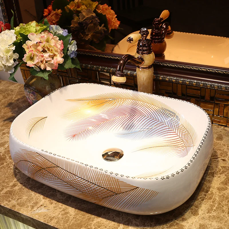 Europe china Handmade Lavabo Washbasin Artistic Bathroom Sink hand painted ceramic bathroom sink bathroom vessel sink bowl (7)