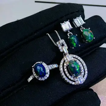 MeiBaPJ Natural Black Opal Gemstone Earrings Ring and Necklace 3 Siut for Women Real 925 Sterling Silver Wedding Jewelry Set
MeiBaPJ Natural Black Opal Gemstone Earrings Ring and Necklace 3 Siut for Women Real 925 Sterling Silver Wedding Jewelry Set