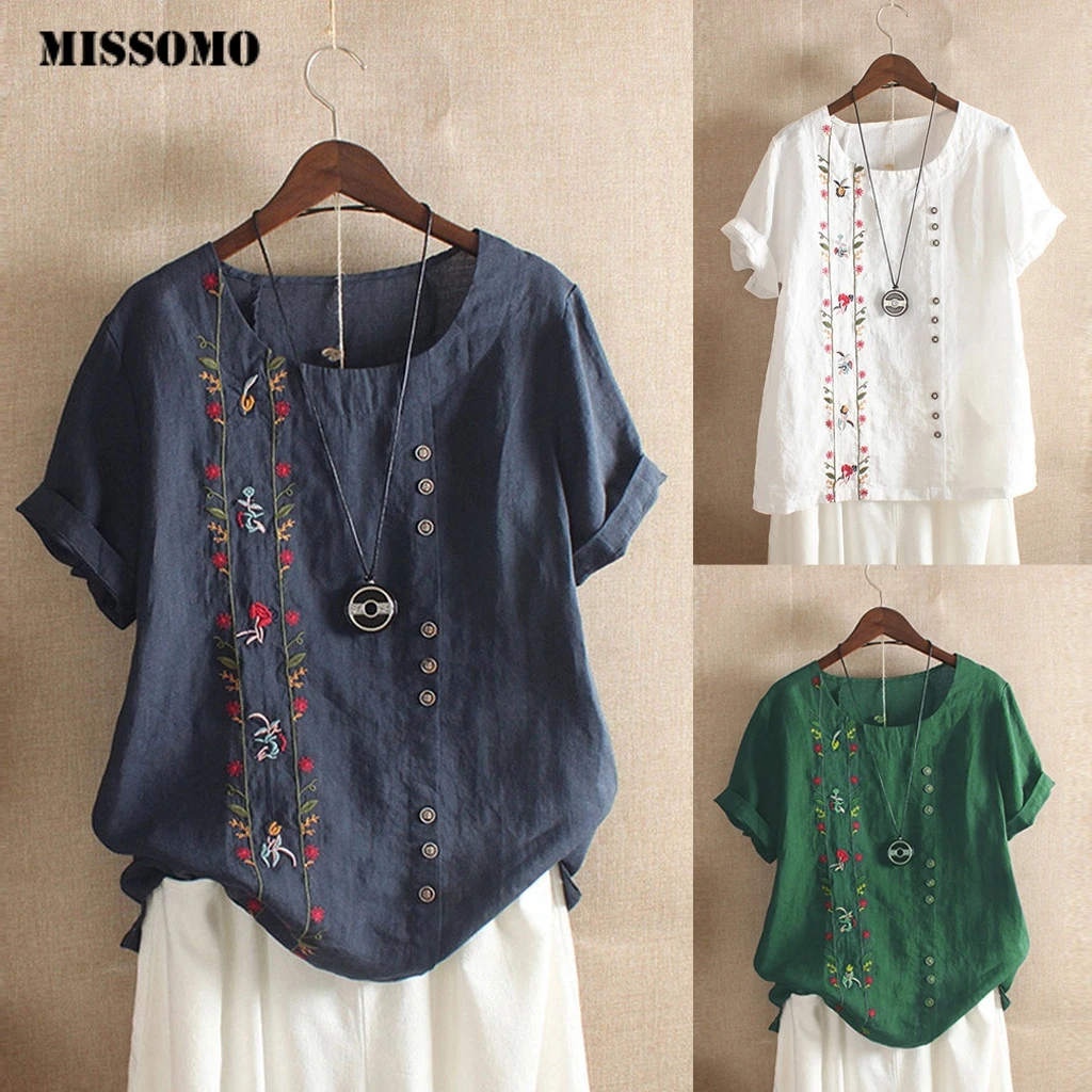MISSOMO 5XL Women Tops Bohemian Summer t shirt women Floral Embroidered Shirt Short Sleeves camiseta mujer tee shirt femme 618
MISSOMO 5XL Women Tops Bohemian Summer t shirt women Floral Embroidered Shirt Short Sleeves camiseta mujer tee shirt femme 618