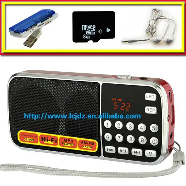 L-088AM super bass portable mini speaker with FM AM radio MP3 music player USB port 8GB micro SD card, card reader, earphone
L-088AM super bass portable mini speaker with FM AM radio MP3 music player USB port 8GB micro SD card, card reader, earphone