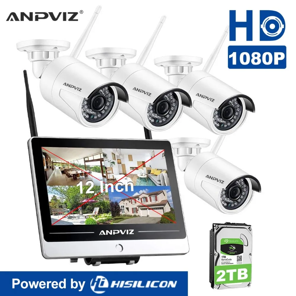 

Anpviz 4CH 1080P 12" LCD Monitor Wireless NVR Kit Wifi CCTV System 1080P 2MP Outdoor Camera P2P Video Surveillance Set 2TB HDD