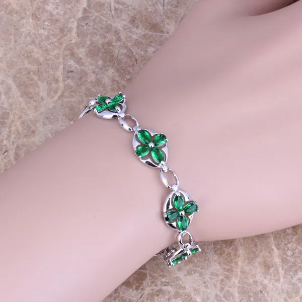 Фото Amazing Green Cubic Zirconia Silver Plated Link Chain Bracelet 6.5 inch S0348  Украшения и | Цепочки и браслеты (1812526521)