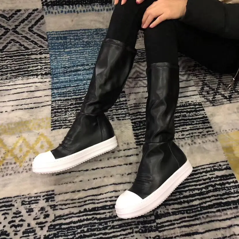 Fashion Casual Boots Mid Heel Black Leather Women Boots Retro Autumn Winter Boots Slip On Mid-calf Boots Shoes Woman Botas Mujer (1)