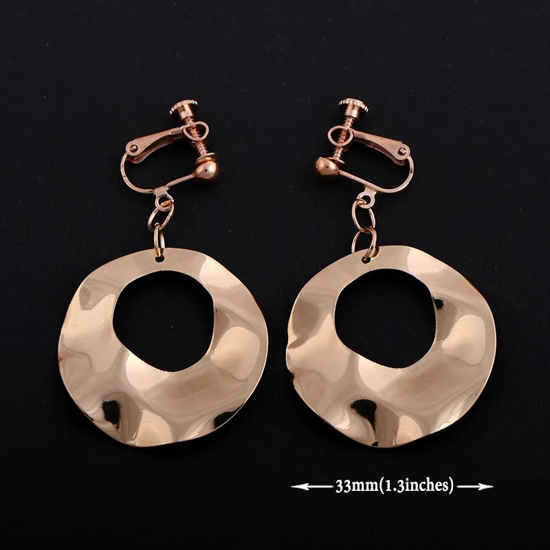 Metal Water Ripple Rounds Earrings Without Piercing