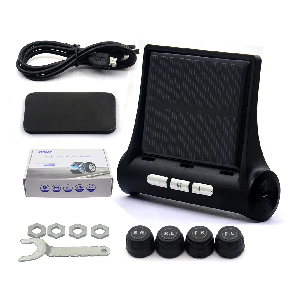 Solar Power USB TPMS Car Tire Pressure Monitoring System LCD 4 External / Internal Sensors for SUV Temperature Warning
Solar Power USB TPMS Car Tire Pressure Monitoring System LCD 4 External / Internal Sensors for SUV Temperature Warning
