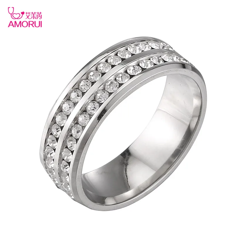 AMORUI 8mm Double Crystal Stainless Steel Silver Ring AAA CZ White Zircon Male and Female Engagement Wedding Ring anillos mujer
AMORUI 8mm Double Crystal Stainless Steel Silver Ring AAA CZ White Zircon Male and Female Engagement Wedding Ring anillos mujer