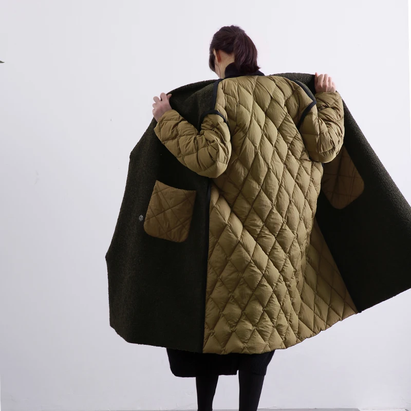 CH269 New Arrival 2017 casual loose v neck x long women winter coat wool patchwork white duck down jacket
CH269 New Arrival 2017 casual loose v neck x long women winter coat wool patchwork white duck down jacket