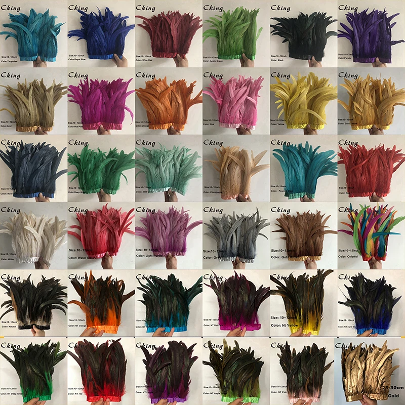 25-30cm Rooster coque feather trims 36 colors available Gold paint chicken feather trim fringes strips
25-30cm Rooster coque feather trims 36 colors available Gold paint chicken feather trim fringes strips