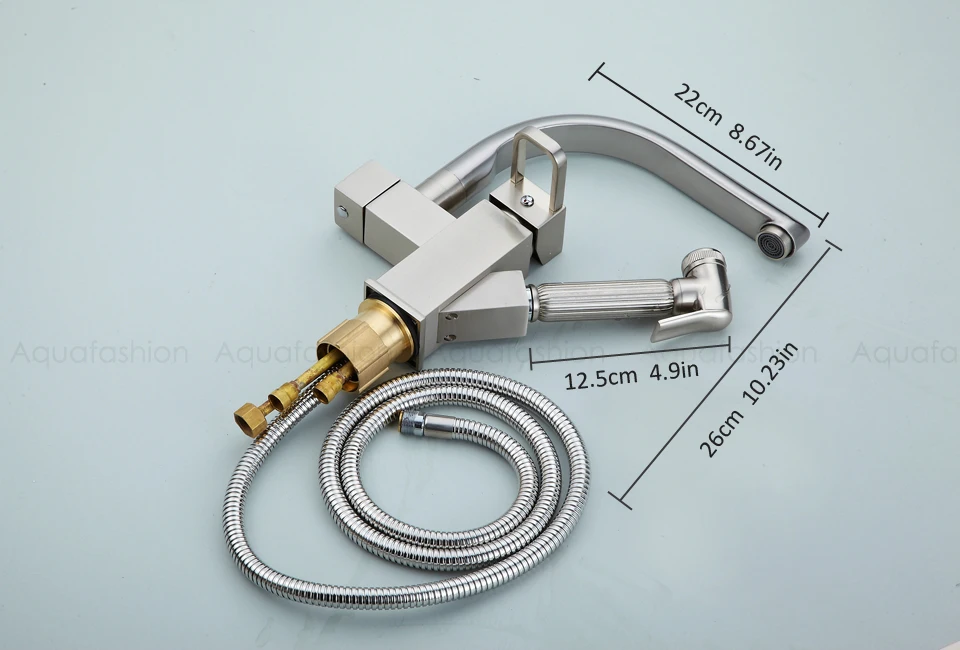Contemparory Pull Out Kitchen Mixer Faucet Brushed Nickel Double Spout Mixer Tap Brass Kitchen Faucets Deck Mounted (8)