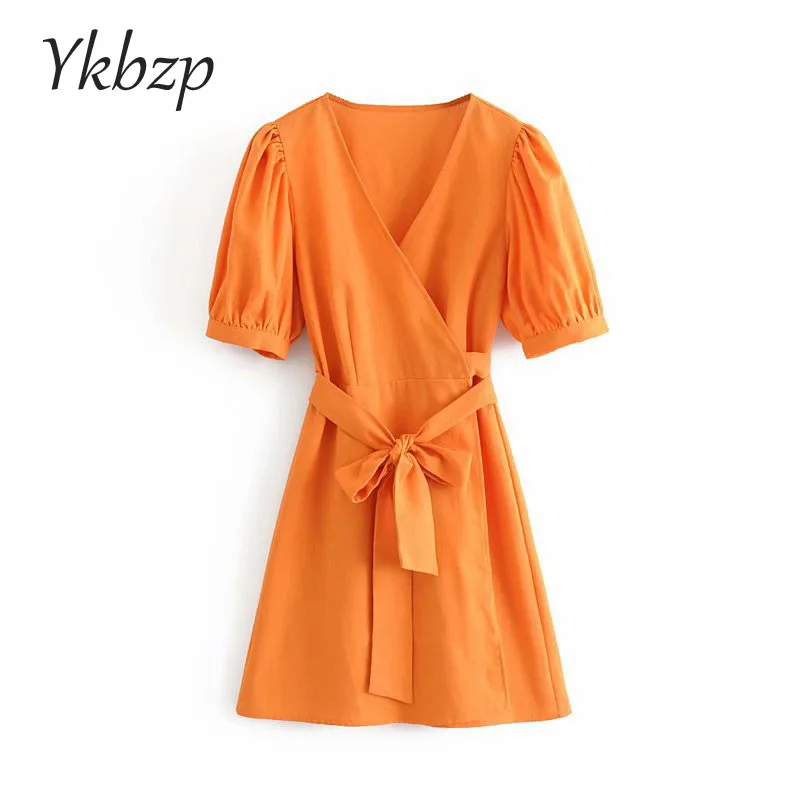 women sweet orange cross V neck wrap mini dress bow tie sashes puff sleeve cute female dresses beach style vestidos
women sweet orange cross V neck wrap mini dress bow tie sashes puff sleeve cute female dresses beach style vestidos