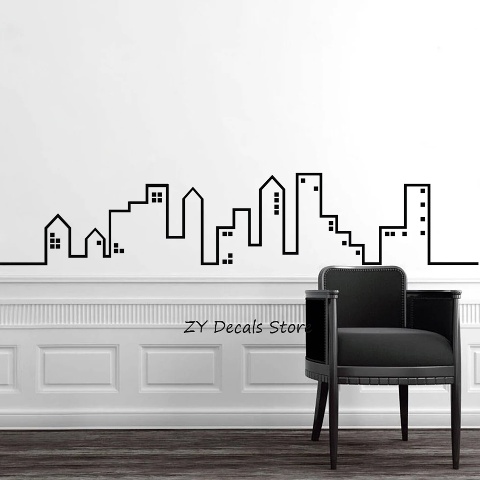 

City Skyline Wall Sticker Home Decor Bedroom Modern Wall Decal for Nursery Playroom Decoration Removable Art Sticker Kids S626