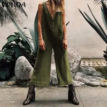 Rompers Womens Jumpsuits 2020 VONDA Summer Fashion Green Color Playsuits Off Shoulder Sexy V Neck Long Pants Loose Overalls
Rompers Womens Jumpsuits 2020 VONDA Summer Fashion Green Color Playsuits Off Shoulder Sexy V Neck Long Pants Loose Overalls