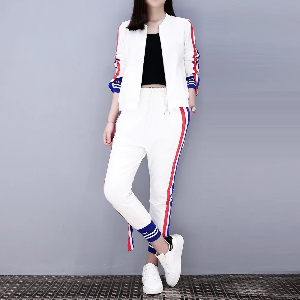 2019 Spring Autumn Fashion Tracksuit Casual Striped Pant Suits Runway Two Piece Set Women Zip-up jacket And Slim Pencil Pants
2019 Spring Autumn Fashion Tracksuit Casual Striped Pant Suits Runway Two Piece Set Women Zip-up jacket And Slim Pencil Pants