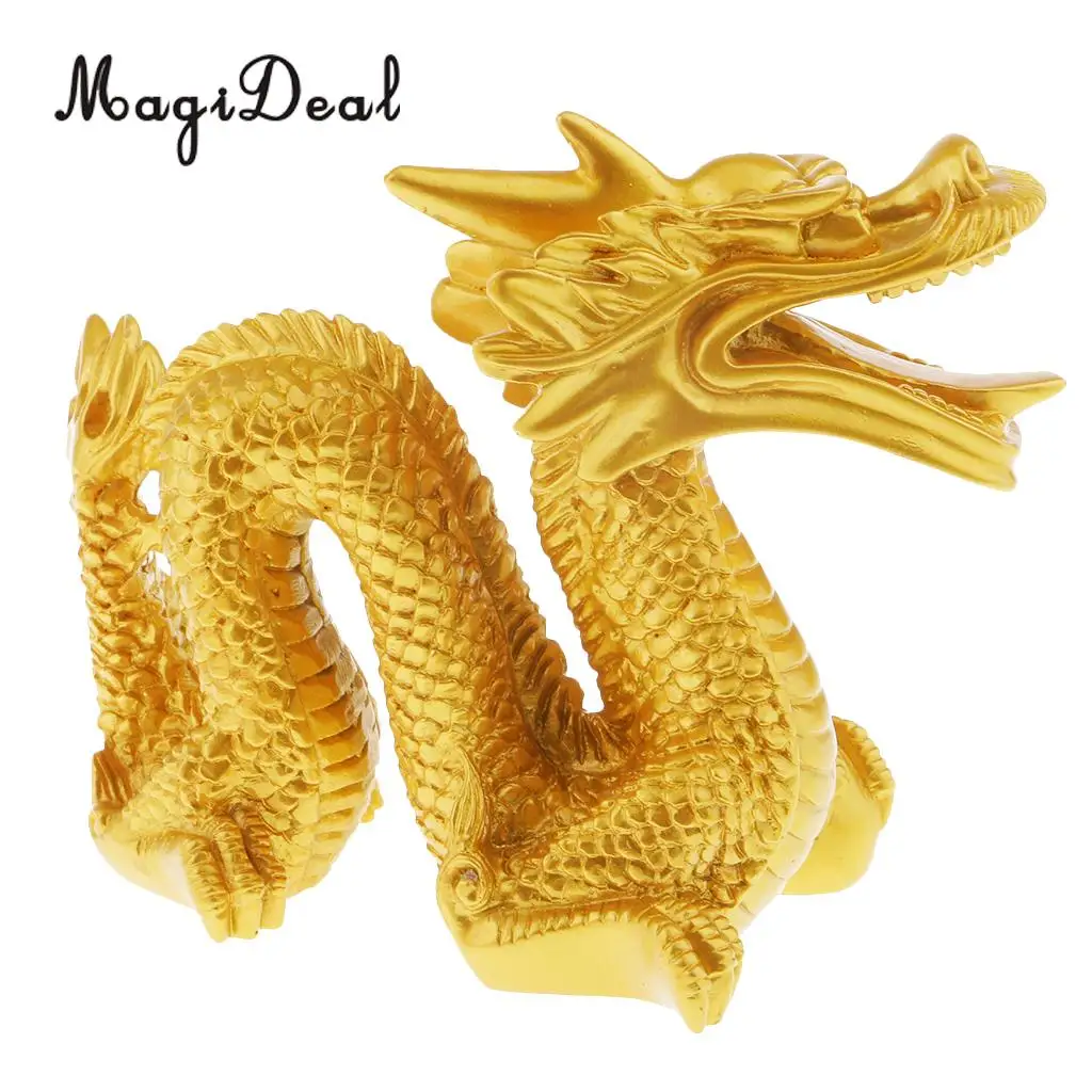 Chinese Zodiac Resin Unicorn Dragon Figurine Hand Painted Gold Home Ornaments Gold