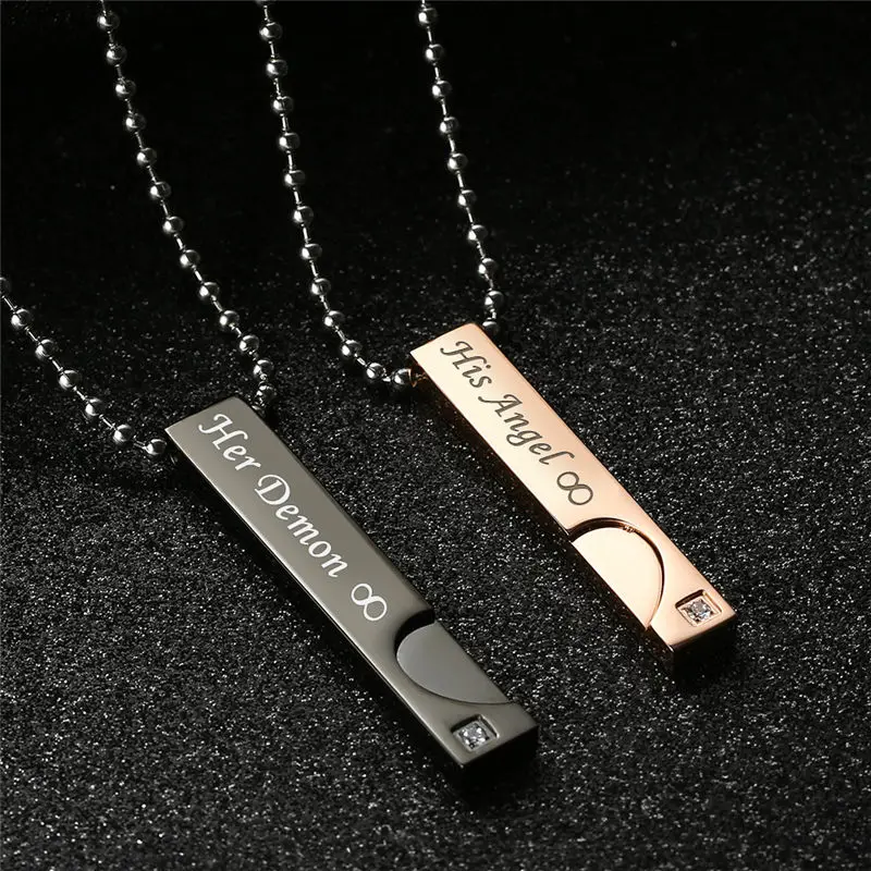 V.Ya "His Angel & Her Demon,Beauty & Beast,His King & His Queen"Love Heart Couple Necklaces Stainless Steel Women Gifts Dropship 19