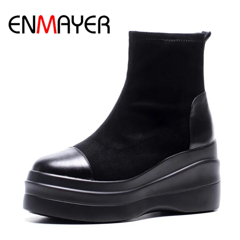 ENMAYER Fashion Women Ankle Boots Slip-on Leather Shoes High Heel Platform Boots Black color Shoes Women Sexy Round Toe Boots
ENMAYER Fashion Women Ankle Boots Slip-on Leather Shoes High Heel Platform Boots Black color Shoes Women Sexy Round Toe Boots