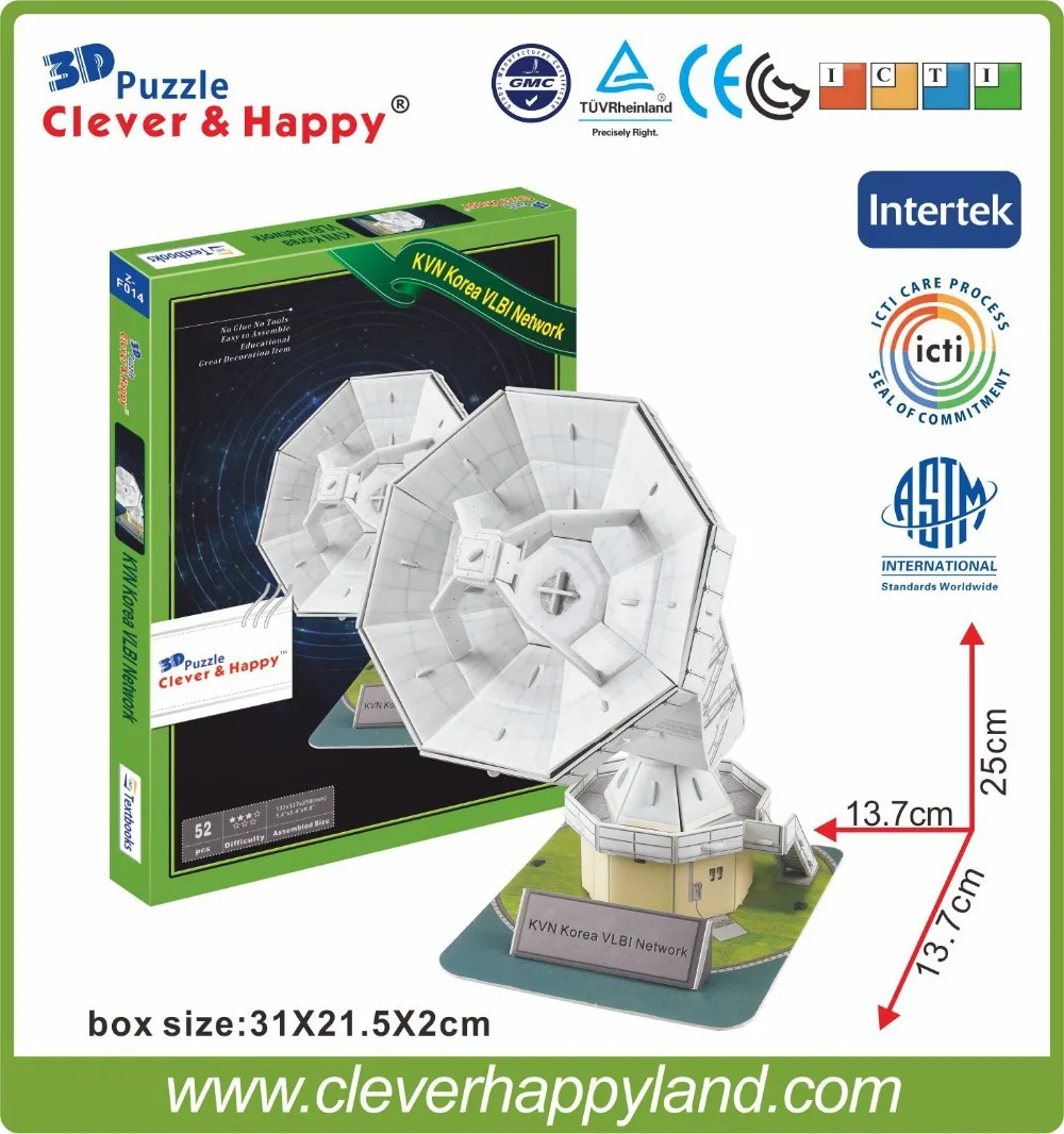 New 2014 Clever&Happy 3d puzzle KVN Korea VLBI Network child puzzle early learning toy paper handmade model learning & education
New 2014 Clever&Happy 3d puzzle KVN Korea VLBI Network child puzzle early learning toy paper handmade model learning & education
