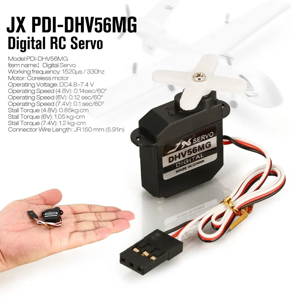 JX PDI-DHV56MG Mini Steering Torque Digital Metal Gear Coreless Servo for RC Small Fixed Wing Airplane Plane
JX PDI-DHV56MG Mini Steering Torque Digital Metal Gear Coreless Servo for RC Small Fixed Wing Airplane Plane