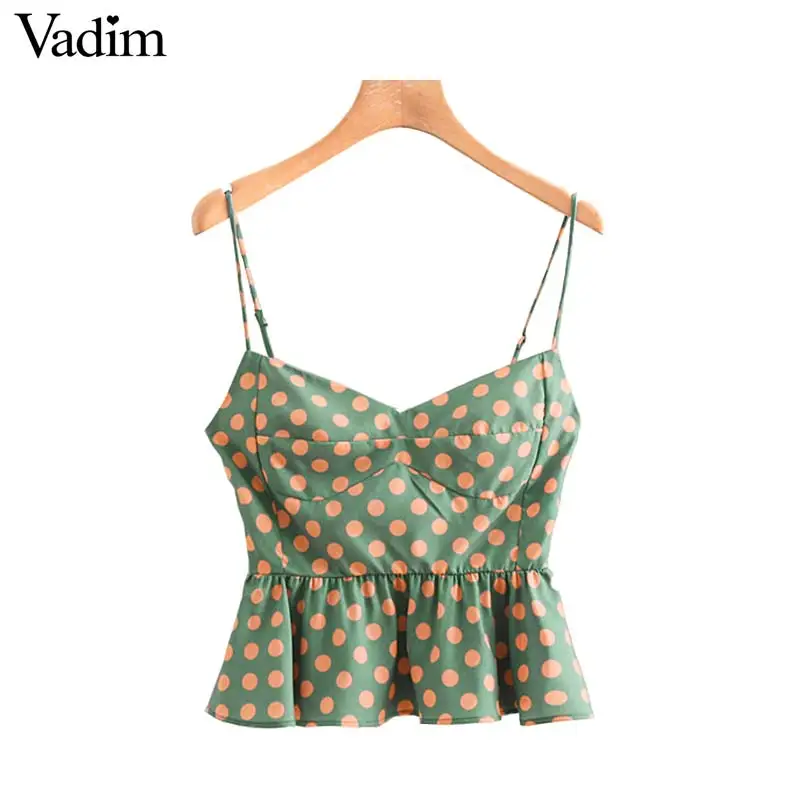 Vadim women polka dot patchwork crop top pleated backless adjustable straps sleeveless sweet blouse female short tops WA224
Vadim women polka dot patchwork crop top pleated backless adjustable straps sleeveless sweet blouse female short tops WA224
