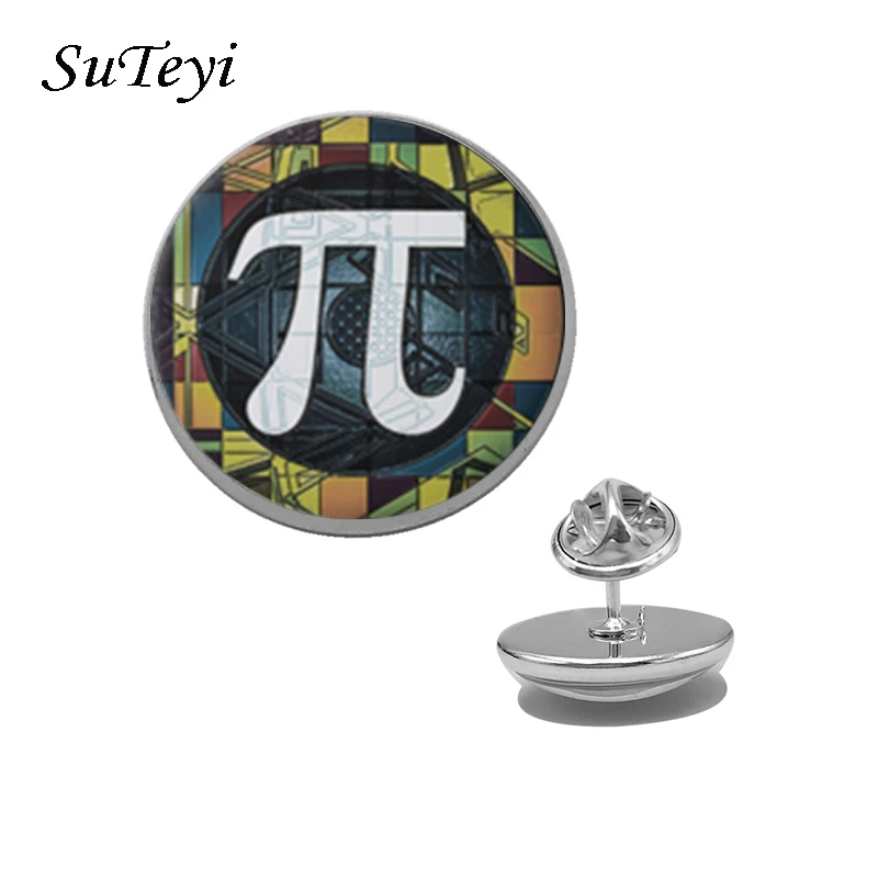 

SUTEYI Thanks Teacher Brooches Round Glass Math Symbol Pattern Buttons Pins Women Men Simple Unique Personality Gifts Jewelry