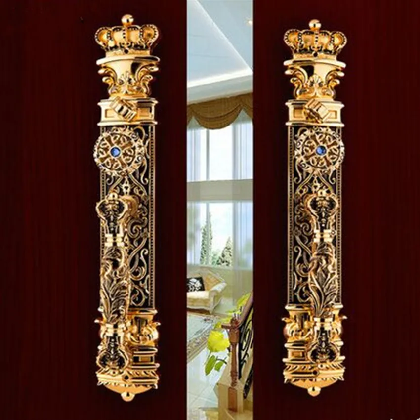 Image European luxury fashion gold villa door lock Retro anti theft door lock super B class key lock double door open door lock