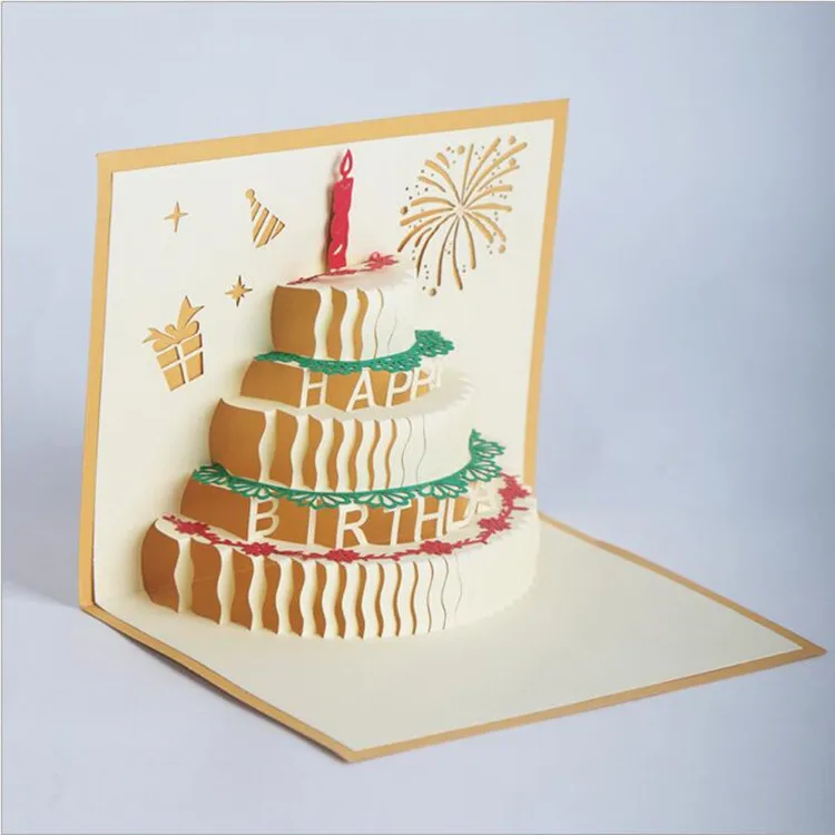 handmade 3d pop up cake laser cut card paper happy birthday cake