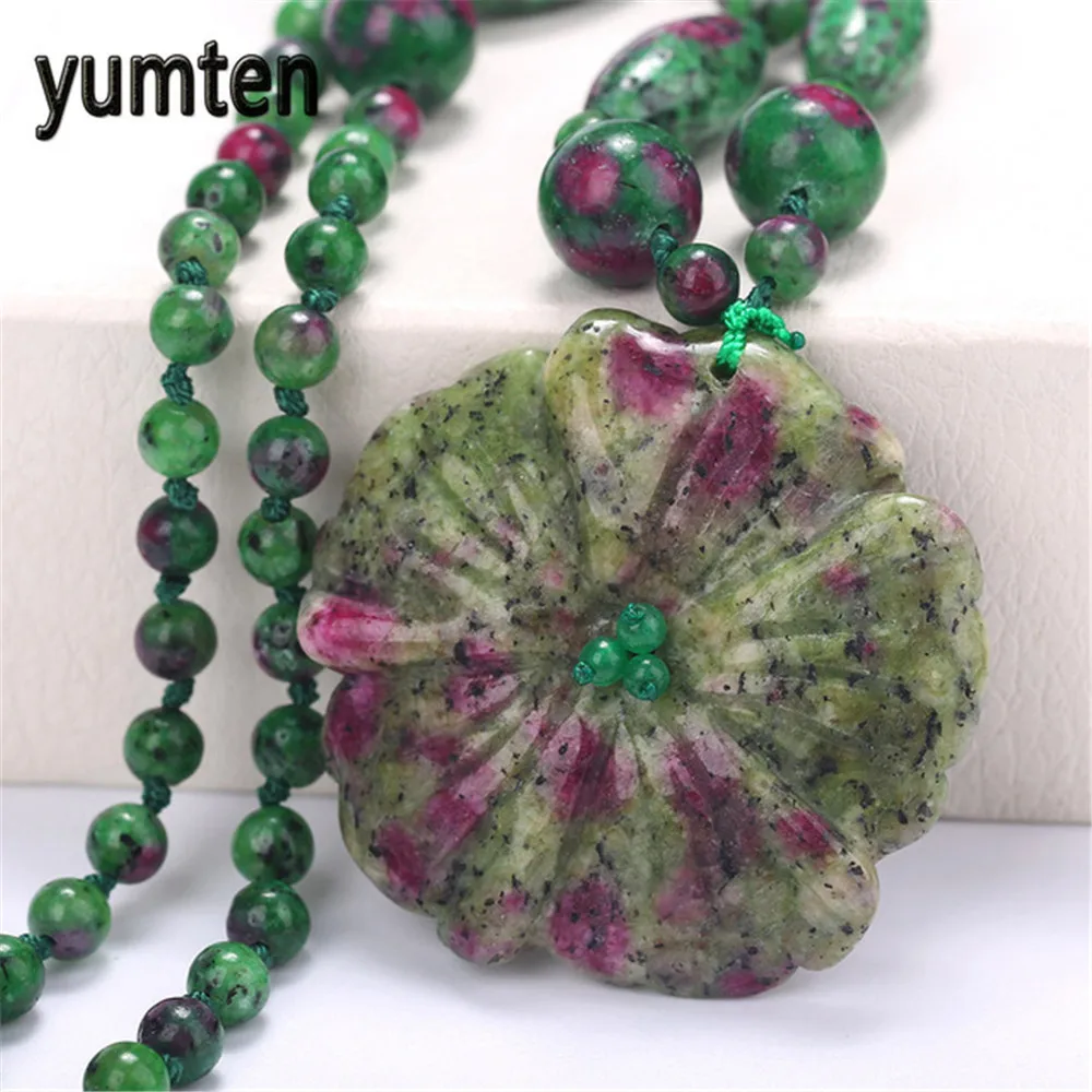 Фото Yumten Fashion Women Necklace Flowers Pendant Epidote Charm Chinese Style Accessories Fine Clavicle Chain Luna Linkin Warcraft | Украшения