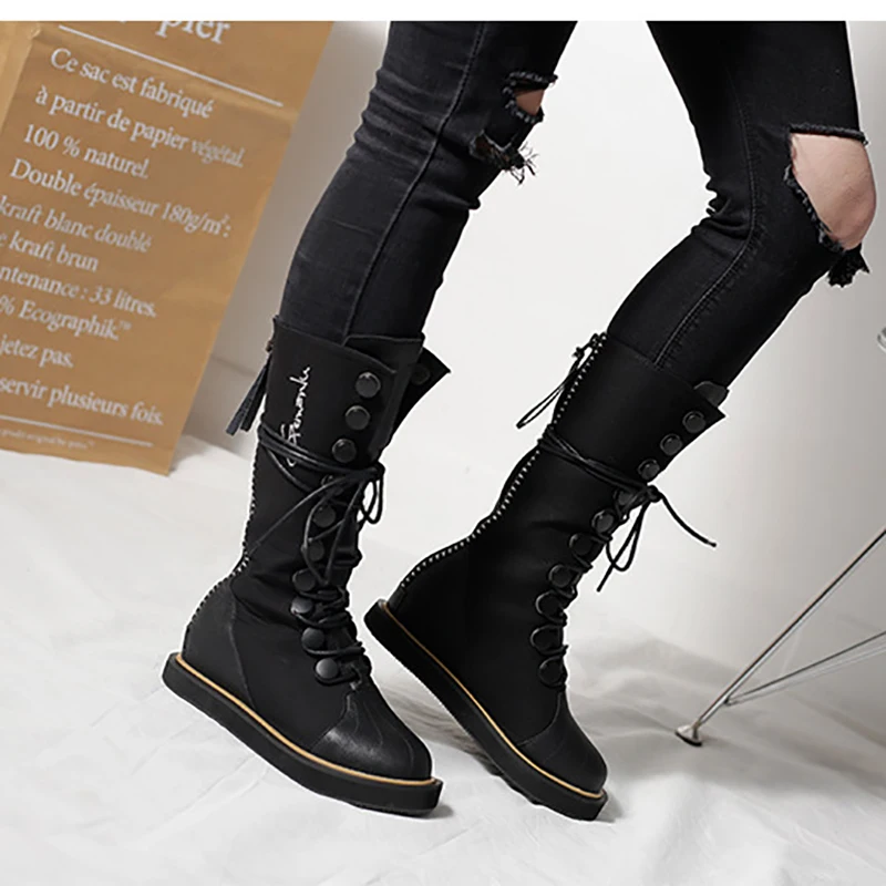 Mid Calf Punk Boots Black Women Shoes Hidden Wedges 5cm Martin Boots Platform Flat Lace Up Fashion Ladies Gothic Winter Boots
Mid Calf Punk Boots Black Women Shoes Hidden Wedges 5cm Martin Boots Platform Flat Lace Up Fashion Ladies Gothic Winter Boots