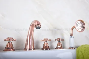 Antique Red Copper Bathroom Tub Faucet 3 handle 5 hole Deck Mounted For Hot And Cold Mixer Tap With Handshower ztf181
Antique Red Copper Bathroom Tub Faucet 3 handle 5 hole Deck Mounted For Hot And Cold Mixer Tap With Handshower ztf181