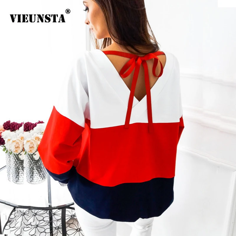 VIEUNSTA 2019 Autumn Patchwork Striped Sweatshirt Women Sexy Bandage Back Bow Hoodie Pullover Female Long Sleeve Casual Tops XXL
VIEUNSTA 2019 Autumn Patchwork Striped Sweatshirt Women Sexy Bandage Back Bow Hoodie Pullover Female Long Sleeve Casual Tops XXL