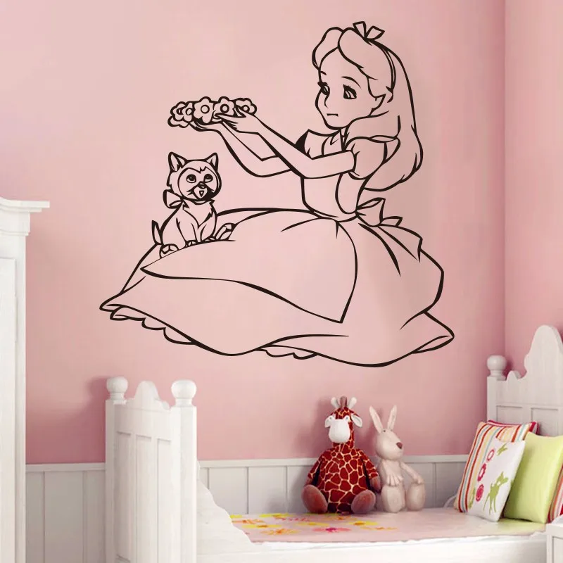 Милые виниловые наклейки на стену Алиса в стране чудес|alice in wonderland wall|bedroom decoralice