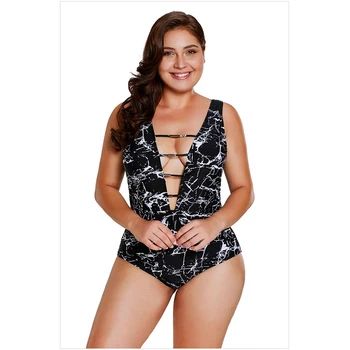 Sexy Big Size Black White Marble Print Stravvy V-Neck Teddy Swimsuit Low-cut back detachable strap accent One Piece Swimsuit
Sexy Big Size Black White Marble Print Stravvy V-Neck Teddy Swimsuit Low-cut back detachable strap accent One Piece Swimsuit