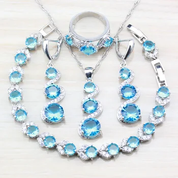 Sky Blue Zircon Silver Color Sweet Women 4PCS Jewelry Sets Long Earrings/Necklace/Bracelet And Ring Costume Sets
Sky Blue Zircon Silver Color Sweet Women 4PCS Jewelry Sets Long Earrings/Necklace/Bracelet And Ring Costume Sets