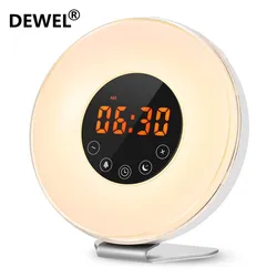 DEWEL светодиодный цифровой будильник Sunrise Wake Up Light имитационная прикроватная лампа ночник Повтор/закат FM радио Функция памяти