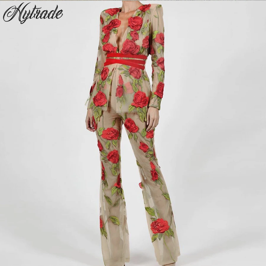 Hytrade 2018 New Arrivals Long Sleeve Flare Waistband Chiffon Beige Red Floral Embroidery Stretchy Rayon Women Bandage Jumpsuit
Hytrade 2018 New Arrivals Long Sleeve Flare Waistband Chiffon Beige Red Floral Embroidery Stretchy Rayon Women Bandage Jumpsuit