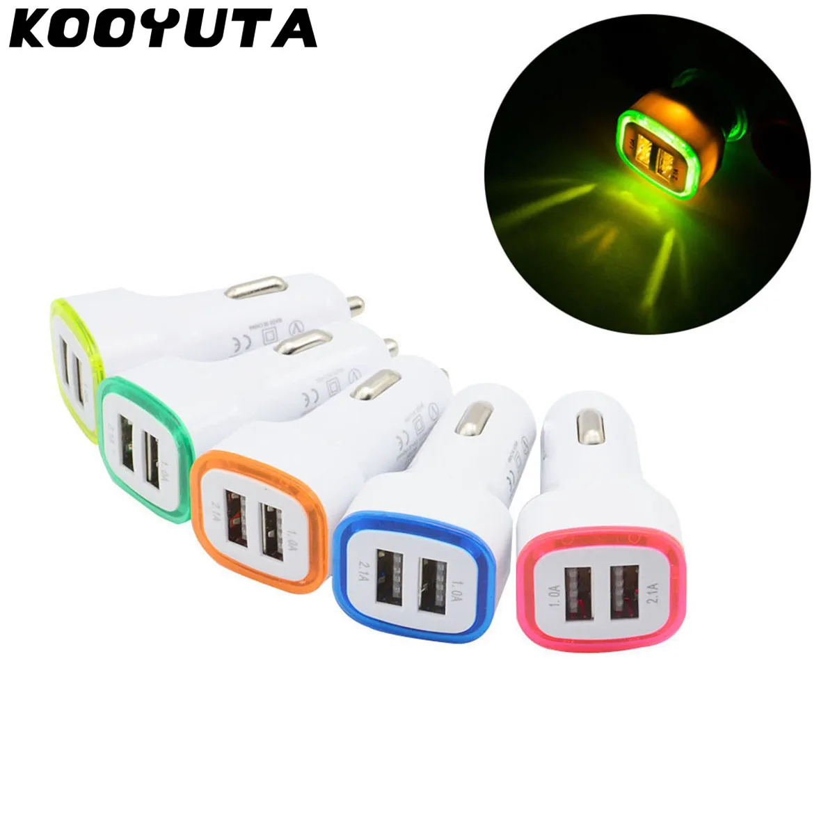 KOOYUTA Universal LED Light Double 2 Port 2.1A+1A USB Car Charger four colors for Samsung Apple iphone Cell Phone
KOOYUTA Universal LED Light Double 2 Port 2.1A+1A USB Car Charger four colors for Samsung Apple iphone Cell Phone