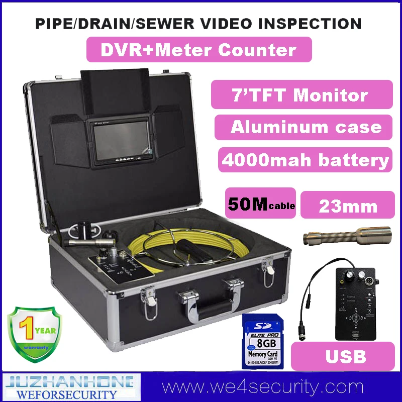 pipeline video snake endoscope inspection borescope camera meter counter 50m cable