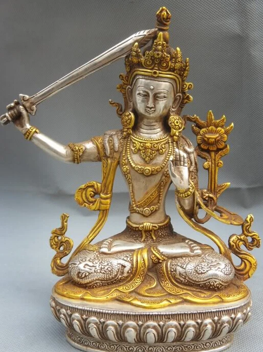 Collectible bronze S1690 8" Tibet Tibetan Silver Gilt Dragon Robe Manjushri Goddess Bodhisattva Statue
Collectible bronze S1690 8" Tibet Tibetan Silver Gilt Dragon Robe Manjushri Goddess Bodhisattva Statue