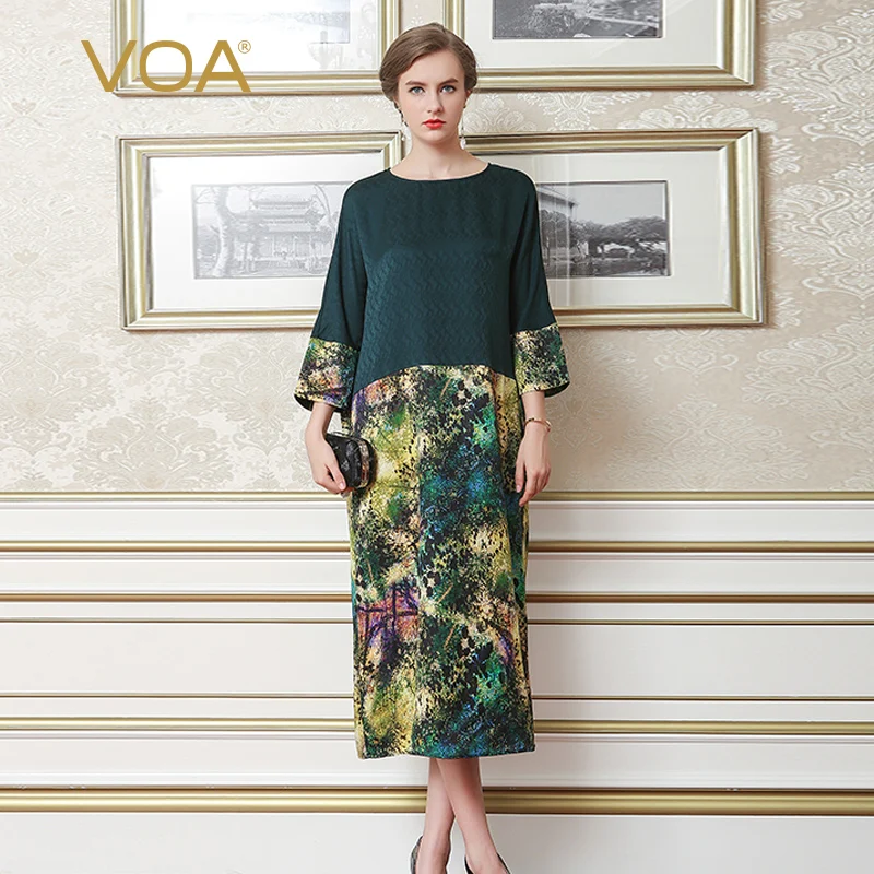 VOA Plus Size Loose Silk Print Dress Dark Green Vintage Harajuku Women Bat Sleeve Casual Long Dress Spring vestidos elbise A7079
VOA Plus Size Loose Silk Print Dress Dark Green Vintage Harajuku Women Bat Sleeve Casual Long Dress Spring vestidos elbise A7079