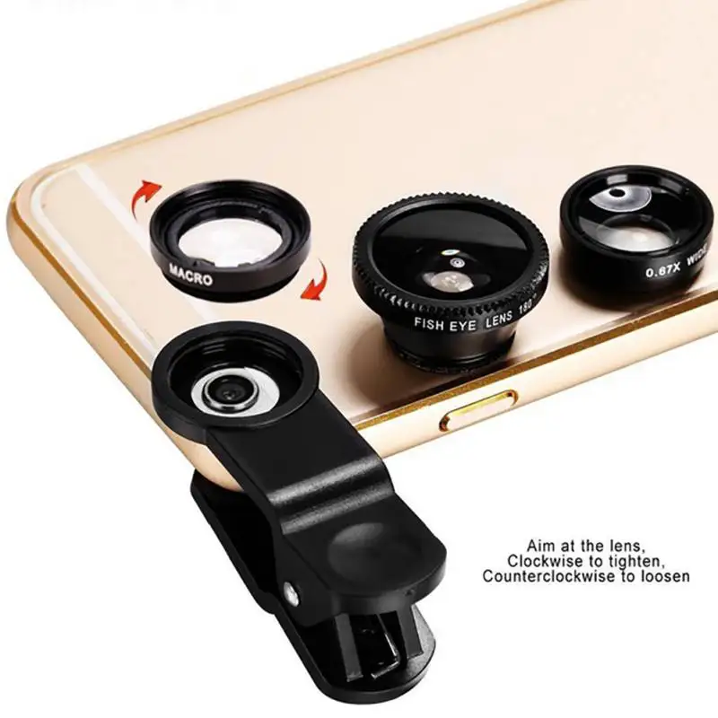 3in1 Clip-on Mobile Phone Camera Lens Kit 180 Degree Fisheye Lens + Wide Angle 0.67X Macro Universal External Lens for Cellphone
3in1 Clip-on Mobile Phone Camera Lens Kit 180 Degree Fisheye Lens + Wide Angle 0.67X Macro Universal External Lens for Cellphone