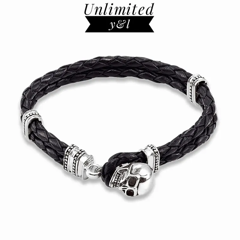 16MM Double Woven Black Leather Skull Bracelets Punk Style Rebel Skeleton Silver Fashion Good Jewelry for Women Men Gifts
16MM Double Woven Black Leather Skull Bracelets Punk Style Rebel Skeleton Silver Fashion Good Jewelry for Women Men Gifts