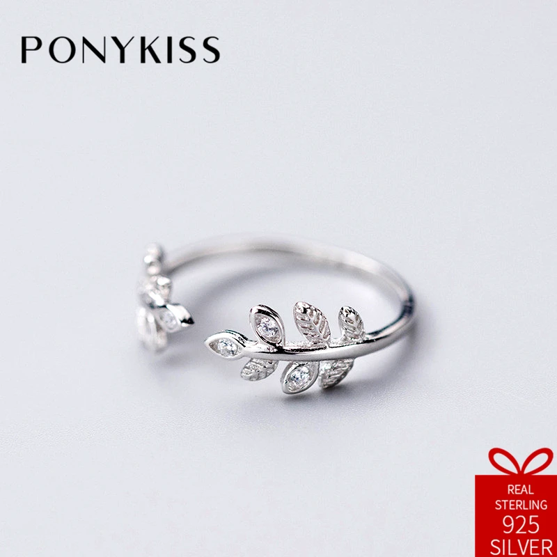PONYKISS Romantic 100% 925 Sterling Silver Adjustable Opening Zircon Ivy Leaf Ring Fine Jewelry Women Creative Birthday Party
PONYKISS Romantic 100% 925 Sterling Silver Adjustable Opening Zircon Ivy Leaf Ring Fine Jewelry Women Creative Birthday Party