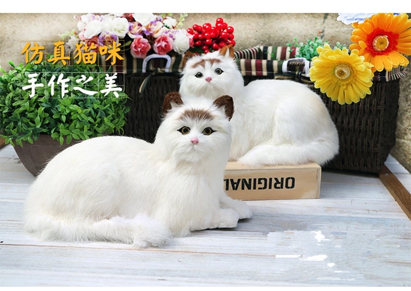 Dorimytrader lifelike animal lying cat plush toy soft simulation cats pet doll decoration for car kids gift 18X31cm DY80028 (6)