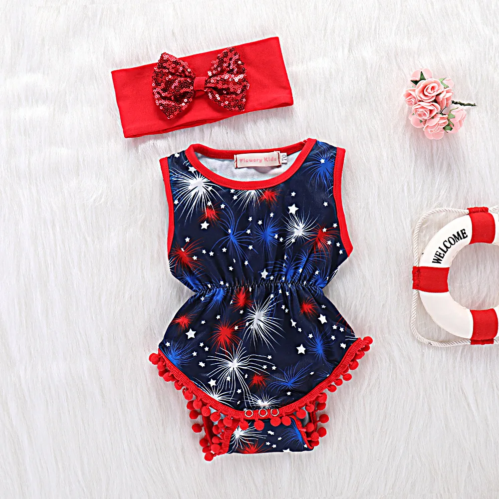 Infant & Toddler 4th of july romper Girls Pompoms Patriotic romper with headband Baby clothes AG19008
Infant & Toddler 4th of july romper Girls Pompoms Patriotic romper with headband Baby clothes AG19008