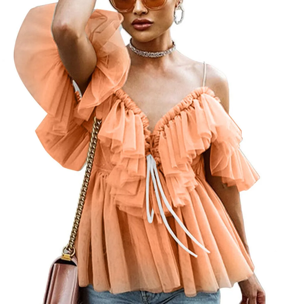 white tops for Women V Neck Strappy casual Tops Ruffle Frill Sexy Ladies off shoulder top Shirt Haut Femme Y3
white tops for Women V Neck Strappy casual Tops Ruffle Frill Sexy Ladies off shoulder top Shirt Haut Femme Y3