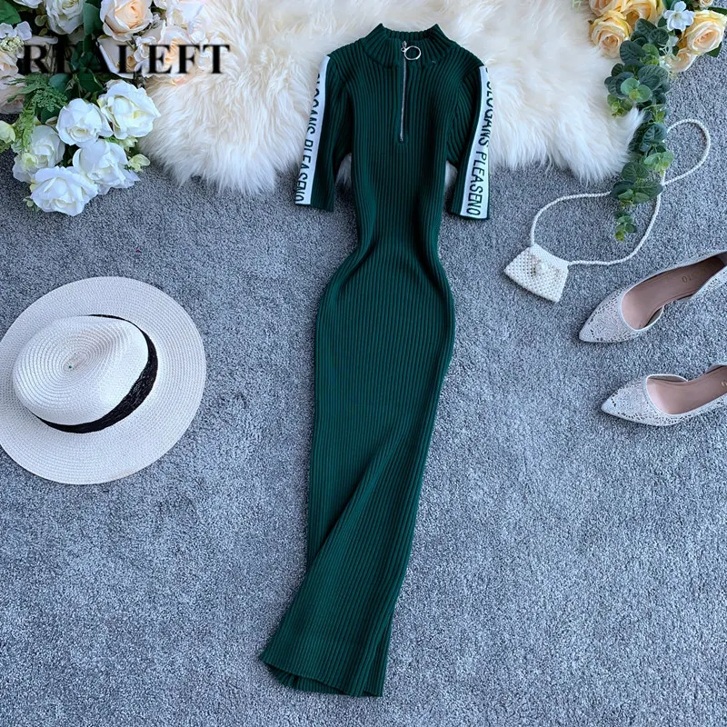REALEFT New Arrival Women Letter Print Knitted Sexy Long Dress Short Sleeve Stand Collar Elegant Mid-calf Sheath Bodycon Dresses
REALEFT New Arrival Women Letter Print Knitted Sexy Long Dress Short Sleeve Stand Collar Elegant Mid-calf Sheath Bodycon Dresses