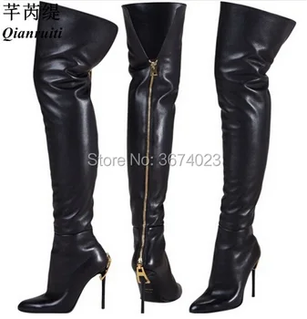 Qianruiti Women Black Motorycycle Overknee Boots Back Gold Zipper High Heels Pointed Toe Thigh High Boots Fall Winter
Qianruiti Women Black Motorycycle Overknee Boots Back Gold Zipper High Heels Pointed Toe Thigh High Boots Fall Winter